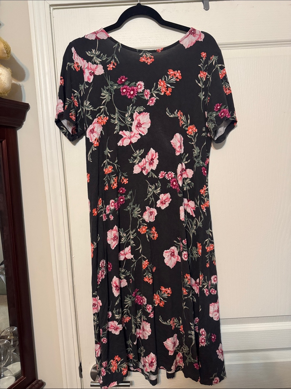 Old Navy Black Midi Dress with Pink Floral Print